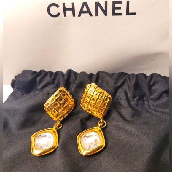 CHANEL Jewelry - Chanel 24K Plated Diamond Vintage Earrings